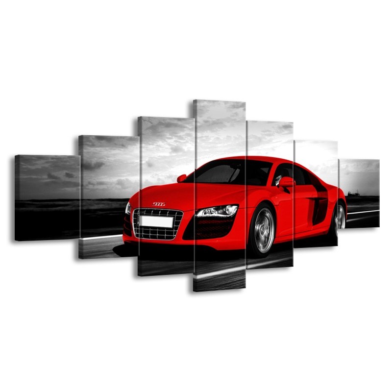 schroot Hertog Trouw Canvas Schilderij Audi, Auto | Zwart, Grijs, Rood | 210x100cm 7Luik