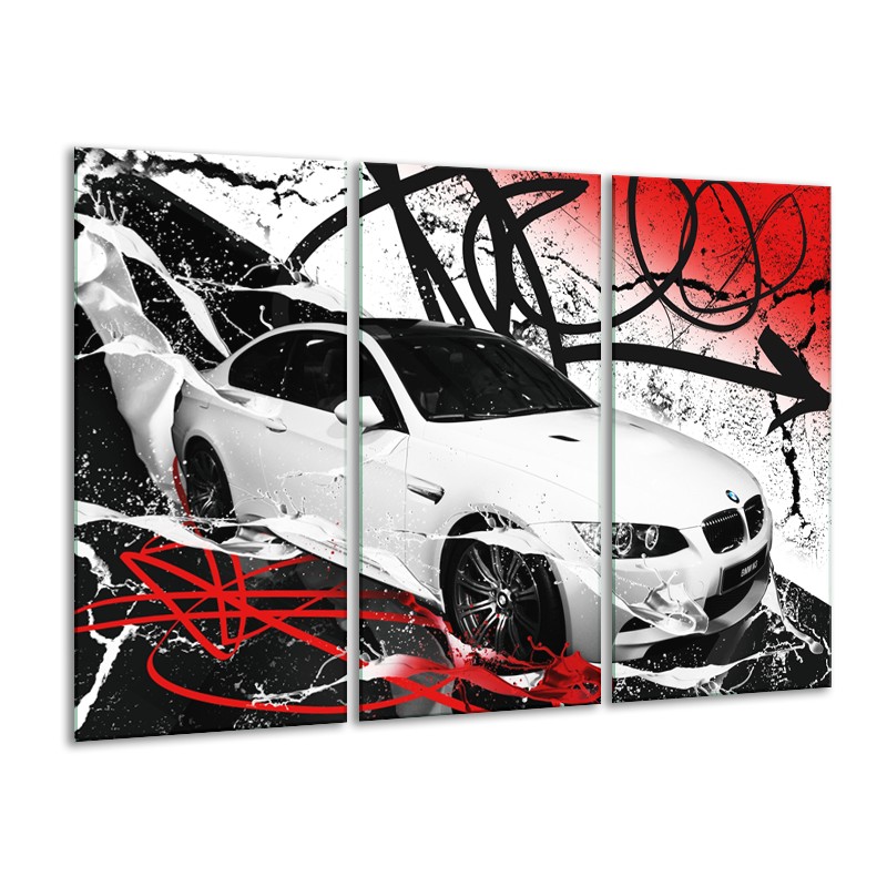 been ik luister naar muziek Ongunstig Canvas Schilderij Auto, BMW | Wit, Rood, Zwart | 120x80cm 3Luik