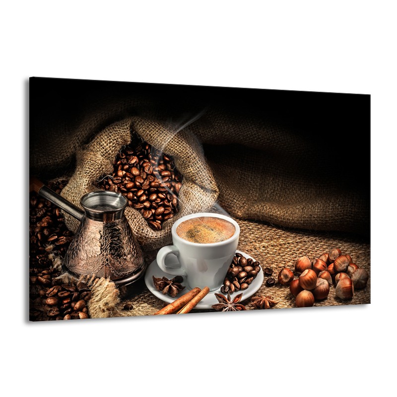 kofferbak Fantastisch Uitdrukkelijk Canvas Schilderij Koffie, Keuken | Bruin, Geel, Wit | 140x90cm 1Luik