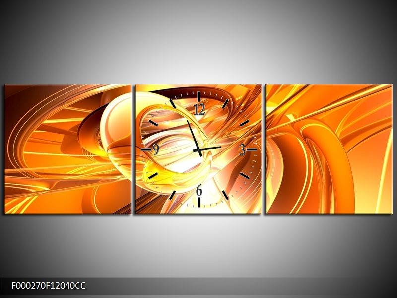 Klok schilderij Abstract | Geel, Goud, Wit | 120x40cm 3Luik