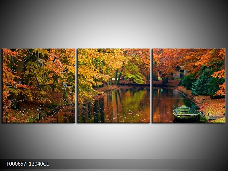 Klok schilderij Herfst | Geel, Oranje, Groen | 120x40cm 3Luik