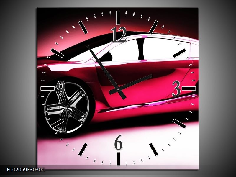 Klok schilderij Auto | Roze, Zwart, Wit | 30x30cm 1Luik