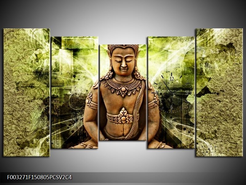 Klok schilderij Boeddha | Groen, Bruin | 150x80cm 5Luik