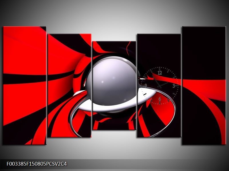 Klok schilderij Abstract | Rood, Zwart, Grijs | 150x80cm 5Luik