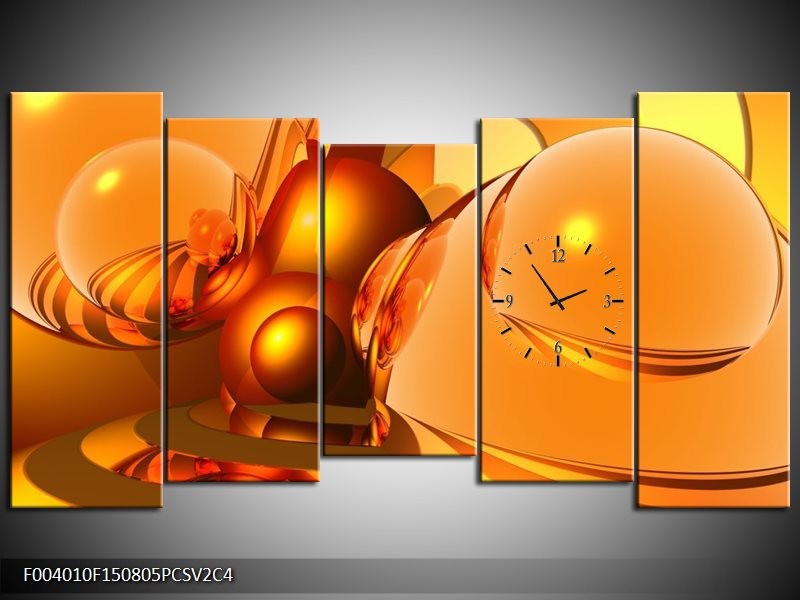 Klok schilderij Abstract | Geel, Goud, Oranje | 150x80cm 5Luik