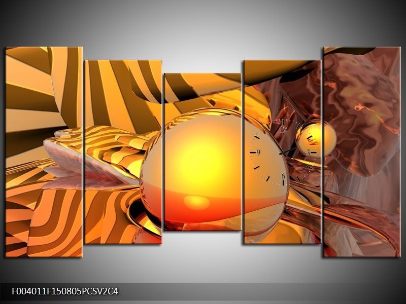 Klok schilderij Abstract | Geel, Oranje, Bruin | 150x80cm 5Luik