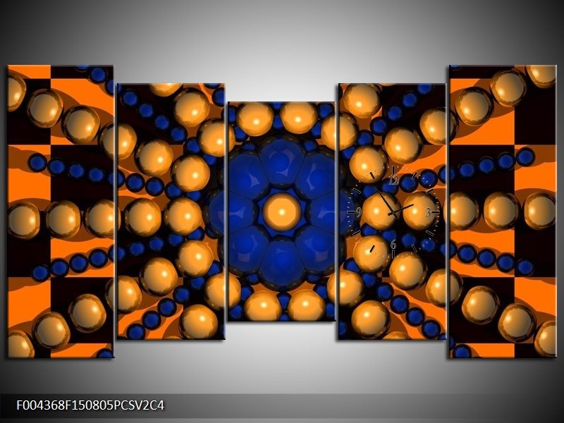 Klok schilderij Modern | Goud, Blauw, Oranje | 150x80cm 5Luik