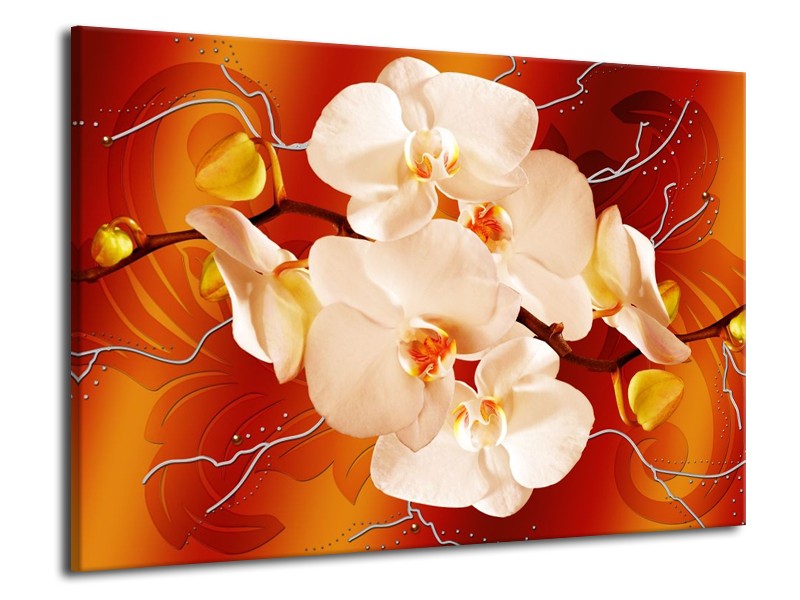 Canvas schilderij Orchidee | Rood, Oranje, Crème | 70x50cm 1Luik