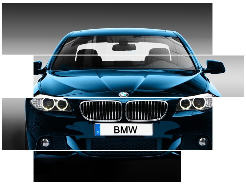 Glasschilderij Auto, BMW | Blauw, Zwart, Grijs | 115x85cm 4Luik