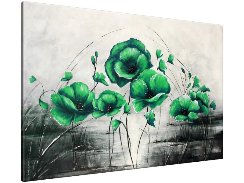 Schilderij handgeschilderd Klaproos | Groen , Grijs | 120x70cm 1Luik