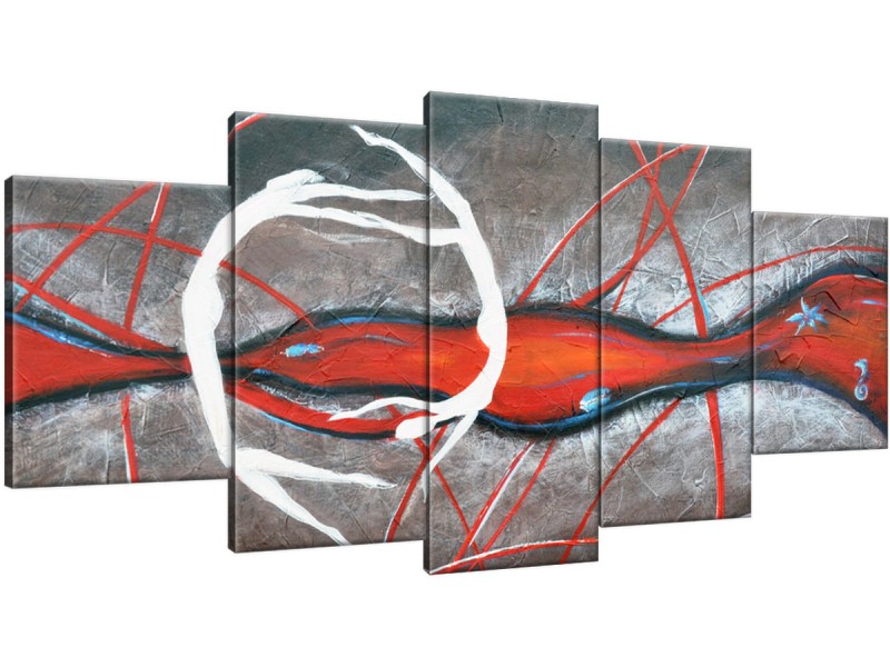 Schilderij handgeschilderd Modern | Rood , Oranje , Grijs | 150x70cm 5Luik